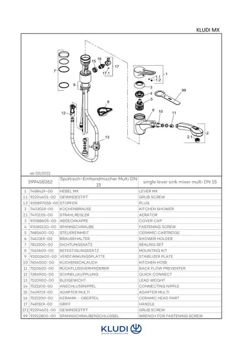 KLUDI MX Spültisch-Multi-EHM DN 8 herausziehbarer Brause chrom/mocca, 399458262, Artikel in Kategorie